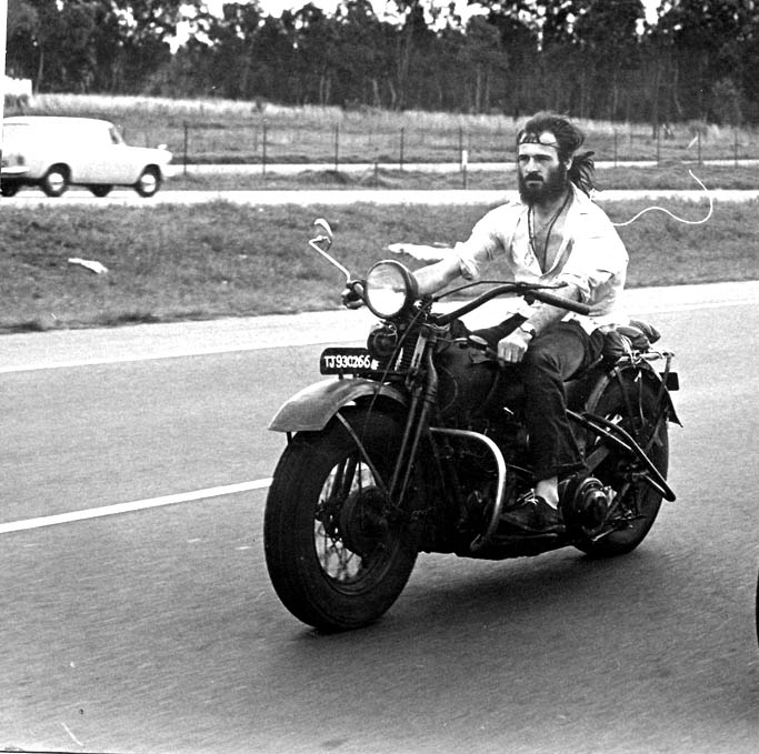 George Davis on his Harley Davidson, c.1971